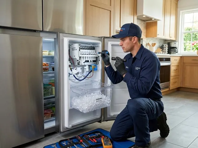 Appliance Repair Hero technician repairing a refrigerator ice maker in Blooming Glen, PA