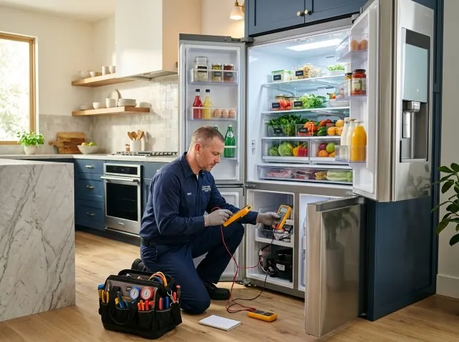 Appliance Repair Hero refrigerator technician testing a fridge on a Blooming Glen, PA service call